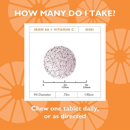 Celebrate Vitamins Iron Supplement with Vitamin C - 60mg Iron, 60mg Vitamin C, Bariatric Vitamins for WLS Patients, Vertical Sleeve & Gastric Bypass Surgery - Berry, 30 Chewable Tablets