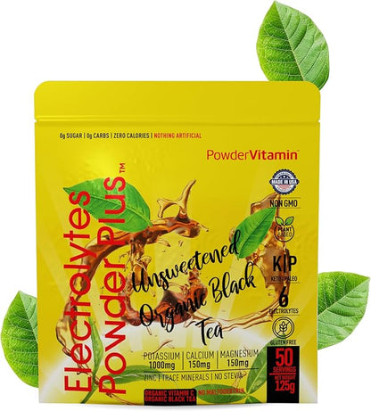 Electrolytes Powder Plus (50 Servings) Unsweetened Black Tea Electrolyte Powder Keto,SugarFree, Pink Himalayan Salt,1000mgPotassium,150mgCalcium,150mgMagnesium,Hydration Powder NO STEVIA