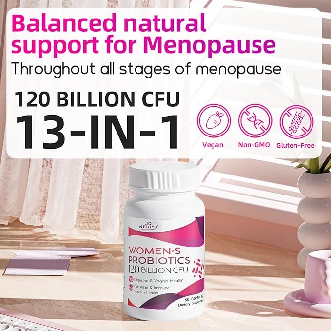 Menopause Supplements for Women, 120 Billion CFUs Probiotics for Women, 13-in-1 Herbs & Botanicals Complex, for Hormone Menopause, Hot Flashes, Night Sweats, Mood Swings, Sleep Disturbances - 240 Caps