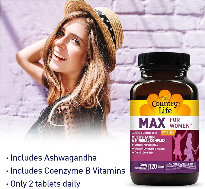 Country Life Max for Women - Multivitamin and Mineral Complex, Iron-free - 120 Tablets