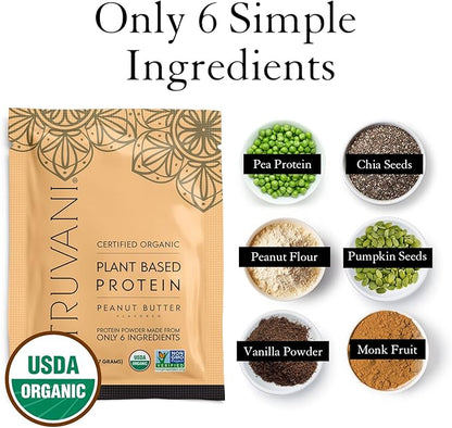 Truvani Vegan Pea Protein Powder | Peanut Butter | 20g Organic Plant Based Protein | 10 Travel Packets | Keto | Gluten & Dairy Free | Low Carb | No Added Sugar