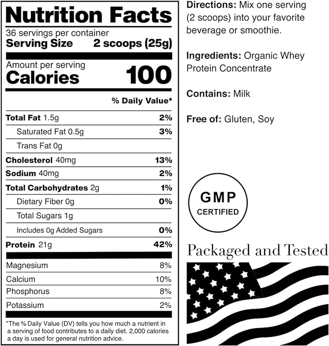 NorCal Organic - Classic Whey Protein - 100% Grass-Fed and Grass-Finished - UNFLAVORED - Lecithin-Free - 2lb Bulk