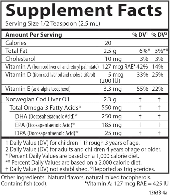 Carlson - Kid's Cod Liver Oil, 550 mg Omega-3s, Vitamins A & D3, Wild Norwegian, Bubble Gum, 250 mL
