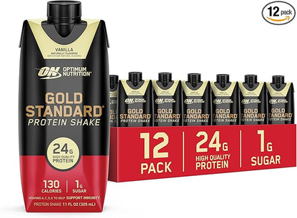 Optimum Nutrition Gold Standard Protein Shake, 24g Protein, Ready to Drink Protein Shake, Gluten Free, Vitamin C for Immune Support, Vanilla, 11 Fl Oz, 12 Count (Pack of 1) (Packaging May Vary)
