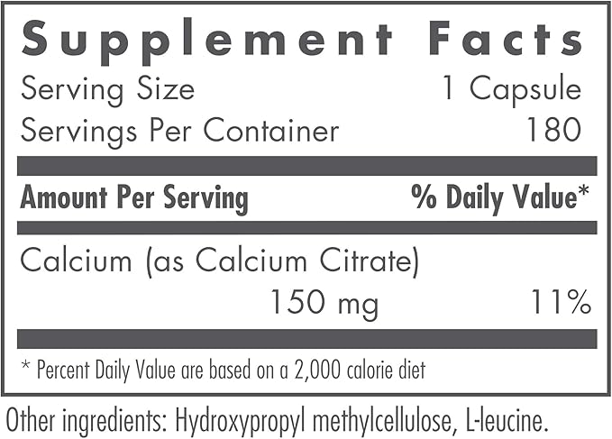 Nutricology Calcium Citrate - Pure Calcium, Bone Strength, Well-Absorbed, Without Vitamin D, Calcium Only, 150mg Supplement, Vegetarian Capsules - 180 Count