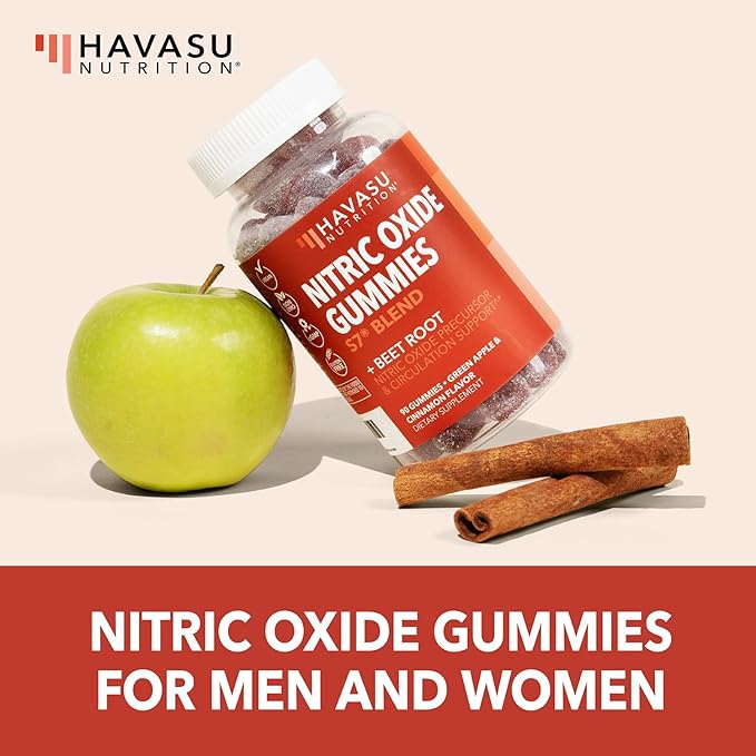 Nitric Oxide Gummies for Men and Women - Nitric Oxide Supplement with L-Arginine and Beet Root - Green Apple and Cinnamon Flavor - 90 Vegan, Gluten-Free and Non-GMO Nitric Oxide Gummies