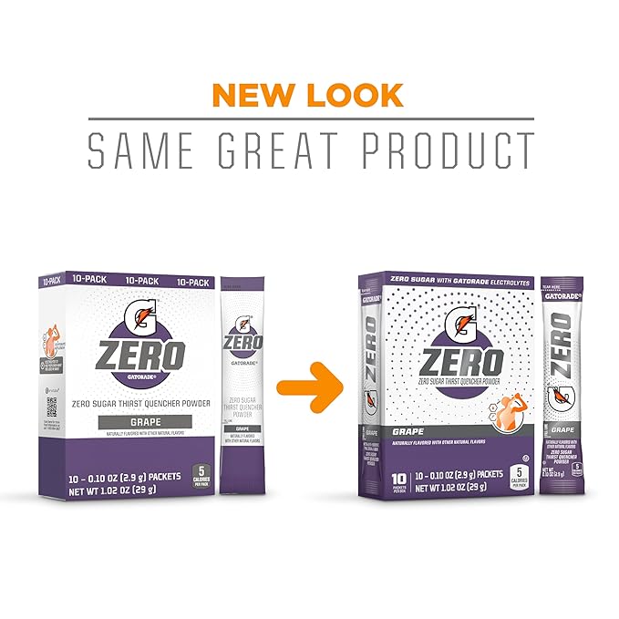 Gatorade G Zero Powder, Grape, 0.10oz Packets, Makes 20 ounces, 10 Count (Pack of 12)
