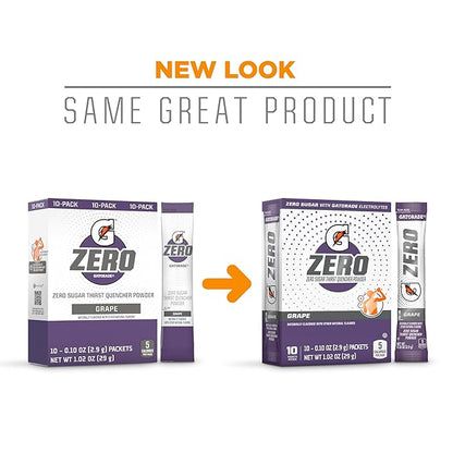 Gatorade G Zero Powder, Grape, 0.10oz Packets, Makes 20 ounces, 10 Count (Pack of 12)