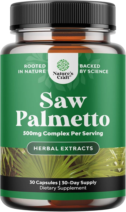 Extra Strength Saw Palmetto Extract - Advanced Herbal Complex for Hair Health and Urinary Support with Plant Sterols & Flavonoids - Potent Herbal Supplement with 500mg per Serving - 30 Capsules