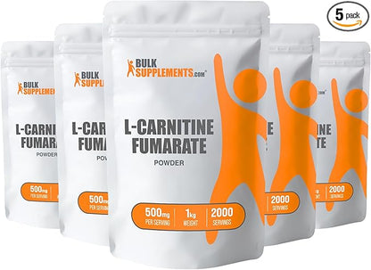 BulkSupplements.com L-Carnitine Fumarate Powder - Carnitine Supplement, Carnitine Powder, L-Carnitine 500mg - Gluten Free, 500mg per Serving, Gluten Free, 5kg (11 lbs) (Pack of 5)