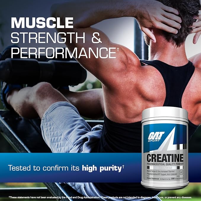GAT SPORT Creatine Monohydrate Powder, Strength, Brain Health, Anti-oxidant, Endurance, for Men & Women, Unflavored (1000g)