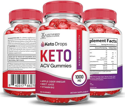 (2 Pack) Keto Drops Keto ACV Gummies Advanced Formula 1000MG Keto Drops Keto Gummies Apple Cider Vinegar Formulated with Pomegranate Beet Juice Powder B12 Vegan Non GMO 120 Gummys