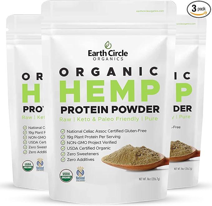Organic Hemp Protein Powder, Lab Tested 100% Gluten Free, Plant Based & Vegan Raw Protein Powder - Perfect for Keto, Meal Replacement Shakes, Pre-workout and Post Workout (8oz, Pack of 3)