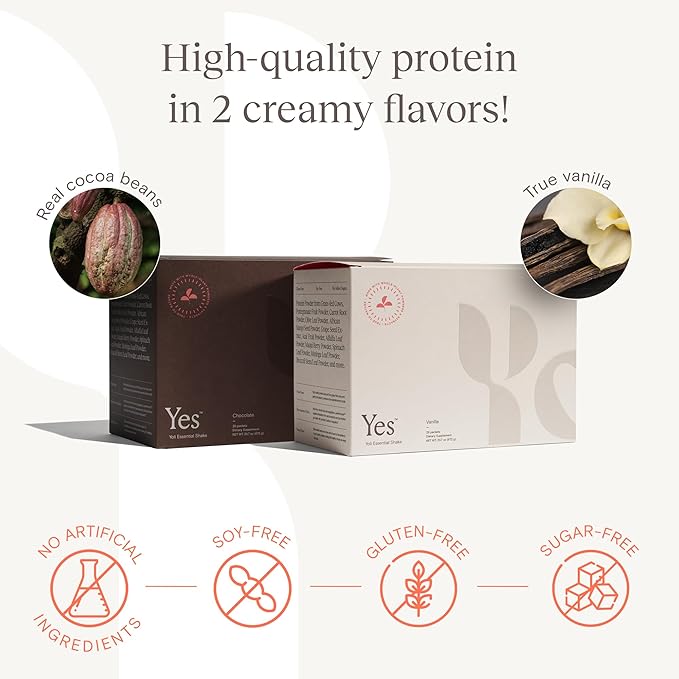 Yoli® Essential Shake YES Whey Protein Powder from Grass-Fed Cows - 28 Packets, Chocolate