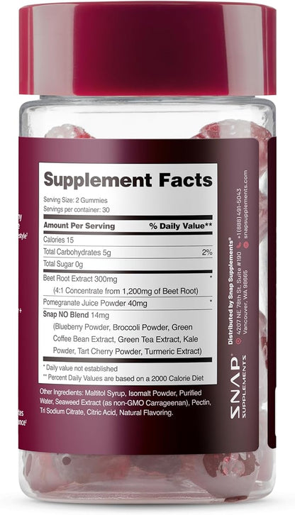 Snap Supplements Heart Beet Gummies, Blood Flow and Blood Circulation Supplements, Heart Health Supplements, 60 Count