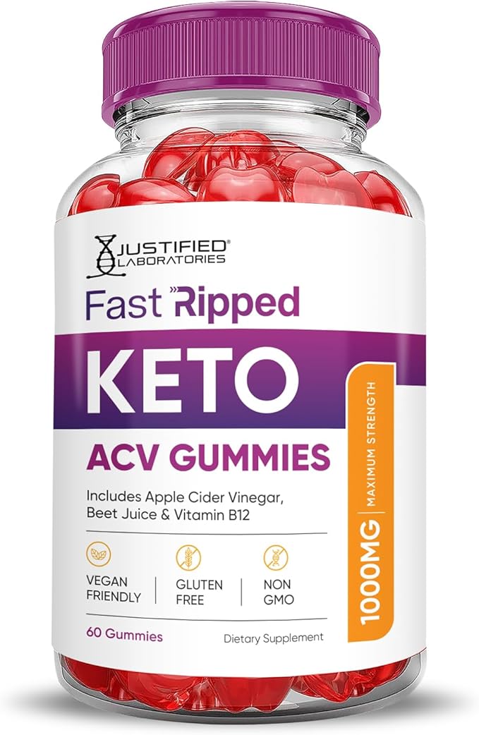(3 Pack) Fast Ripped Keto ACV Gummies Advanced Formula 1000MG Fast Ripped Keto Gummies Apple Cider Vinegar Formulated with Pomegranate Beet Juice Powder B12 Vegan Non GMO 180 Gummys