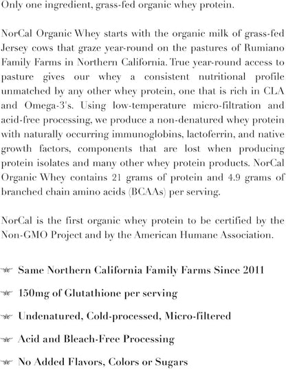 NorCal Organic - Classic Whey Protein - 100% Grass-Fed and Grass-Finished - UNFLAVORED - Lecithin-Free - 2lb Bulk