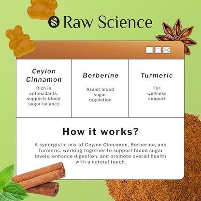 Cinnamon Gummies - Blood Support - Ceylon Cinnamon & Cinnamon Bark 2000MG Blend Supplements, Berberine, Turmeric, Gymnema Sylvestre, Bitter Melon, Psyllium Husk, Chromium - 60 Gummies