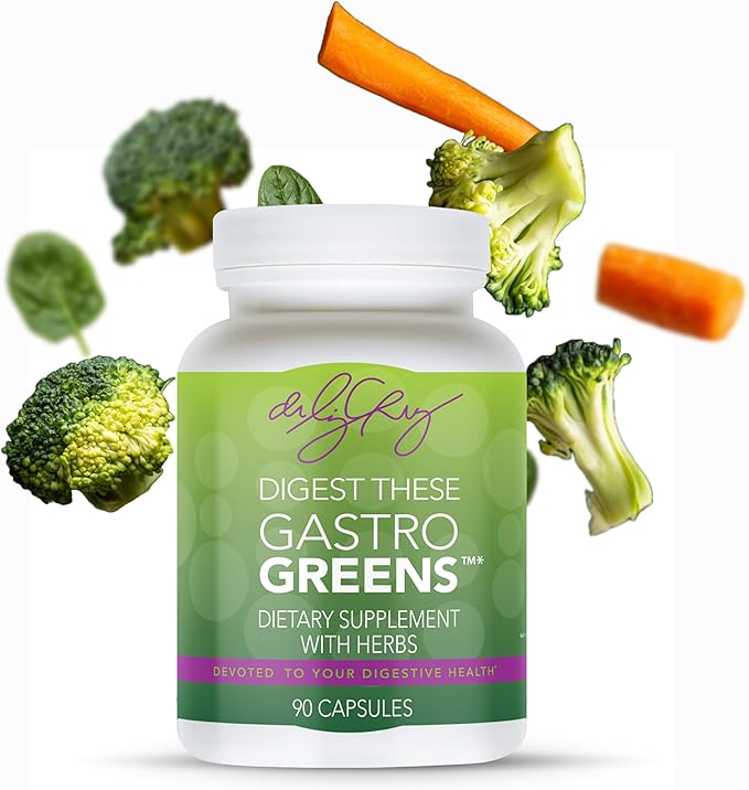 Dr. Liz Cruz Gastro Greens - Greens Supplement, Dietary Supplements with Herbs, Supplements for Women, Men, and Children, Non-GMO, Whole Food Based, 90 Veggie Capsules