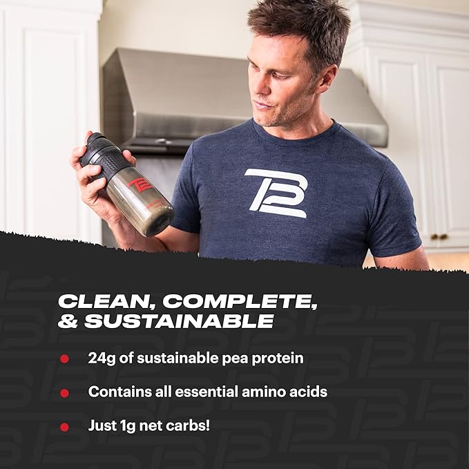 TB12 Plant Based Protein Powder by Tom Brady, 24g of Vegan Pea Protein, Low Sugar, Low Carb, Non-GMO, Meal Replacement, Keto Friendly, Paleo, Sugar Free, Vanilla Flavor (30 Servings/2.12lbs)