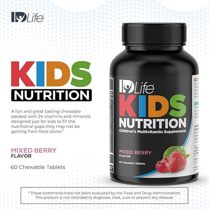 IDLife | Kids Nutrition - Mixed Berry Flavor | Essential 24 Vitamins and Minerals for Growing Bodies | Daily Nutritional Support - 60 Chewable Tablets