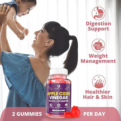 Mommyz Love Apple Cider Vinegar Gummies with Folate and Vitamin B12 - Nourishing Support for New Moms' Weight Management, Healthy Digestion and Radiant Hair and Skin Health