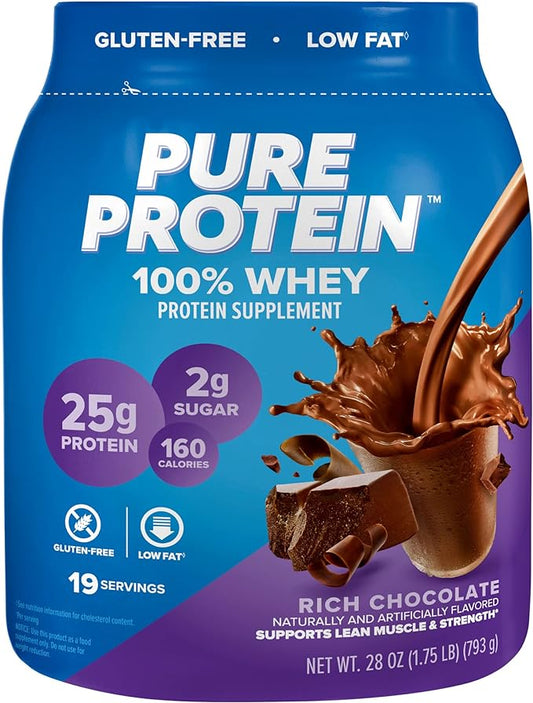 Pure Protein 100% Whey Protein Powder, Rich Chocolate, 25 g Protein, 1.75 lb (Packaging May Vary)