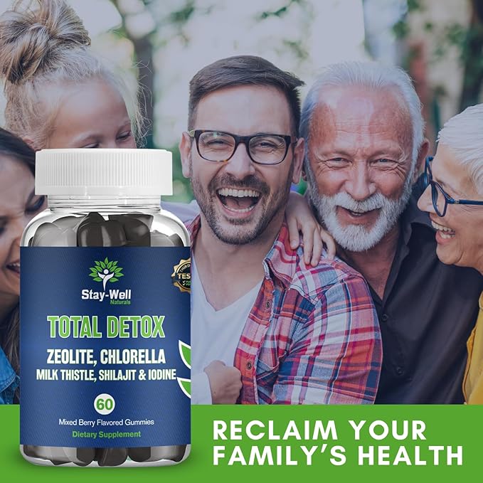 Total Detox, Heavy Metal Detox for Adults- Zeolite, Chlorella, Milk Thistle, Shilajit & Iodine, Toxin Cleanse, Heavy Metal Cleanse, 60 Mixed Berry Gummies