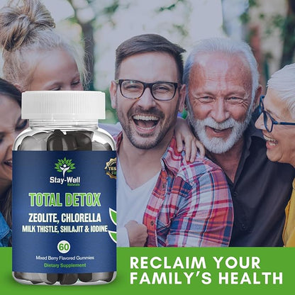 Total Detox, Heavy Metal Detox for Adults- Zeolite, Chlorella, Milk Thistle, Shilajit & Iodine, Toxin Cleanse, Heavy Metal Cleanse, 60 Mixed Berry Gummies
