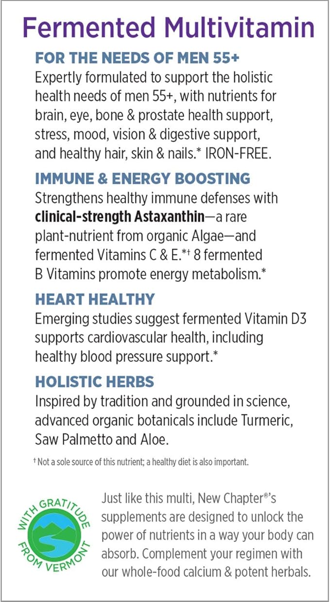New Chapter Multivitamin for Men 50 Plus - Every Man's One Daily 55+ with Fermented Probiotics + Whole Foods + Astaxanthin + Organic Non-GMO Ingredients - 90 ct