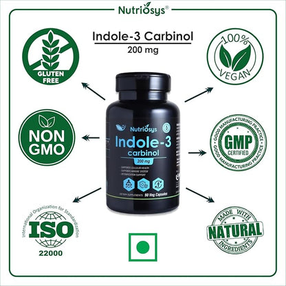 Indol-3 Carbinol 200mg 90 Veggie Capsules, Dietary Supplement for Healthy System, Vitamin Capsules for Men, Women and Adults, Multivitamins Capsules, Vitamin Supplements.