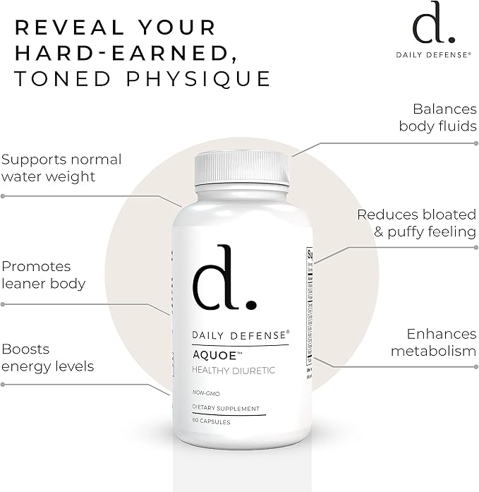Diuretic Pills - Cranberry Pills with Green Tea, Dandelion, Apple Cider Vinegar & More - AQUOE Water Away Pills for Bloating & Fitness - Water Pills by Daily Defense, 60 Capsules