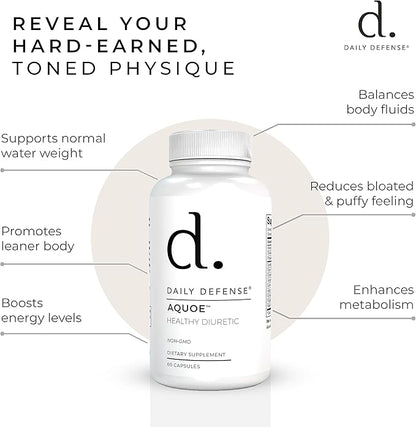 Diuretic Pills - Cranberry Pills with Green Tea, Dandelion, Apple Cider Vinegar & More - AQUOE Water Away Pills for Bloating & Fitness - Water Pills by Daily Defense, 60 Capsules