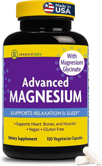 InnovixLabs Advanced Magnesium Capsules - 150 Ct, 210 mg - Chelated Magnesium Glycinate and Malate, High Absorption, Promotes Relaxation, Bones, Muscle Health, Vegan Magnesium Malate Sleep Supplement