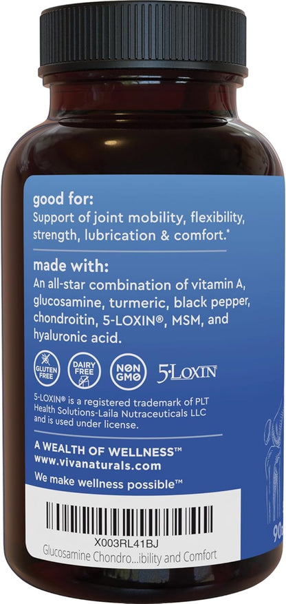 Glucosamine Chondroitin MSM Joint Support Supplement, 90 Capsules - with Turmeric, Black Pepper, Boswellia and Hyaluronic Acid - Joint Health Supplement for Mobility, Flexibility and Comfort