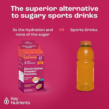 KEY NUTRIENTS Multivitamin Electrolytes Powder Packets - Delicious Passion Fruit 20 Pack Hydration Packets - Travel Hydration Powder - No Sugar, No Calories, Gluten Free - Made in USA