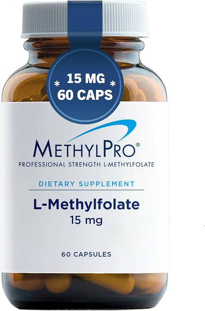 MethylPro 15mg L-Methylfolate - Professional Strength Active Methylfolate, 5-MTHF Supplement for Mood Support & Brain Health - Non-GMO + Gluten-Free with No Fillers (60 Capsules)