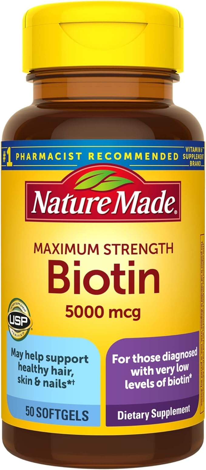 Maximum Strength Biotin 5000 mcg Softgels, 50 Count