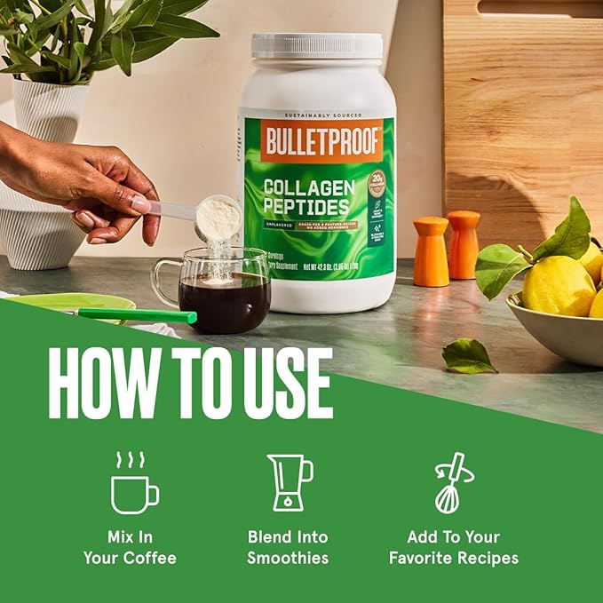 Bulletproof Unflavored Collagen Peptides Powder, 42.3 Ounces, Grass-Fed Collagen Protein and Amino Acids for Skin, Bone and Joint Support, Pasture Raised, No Added Hormones