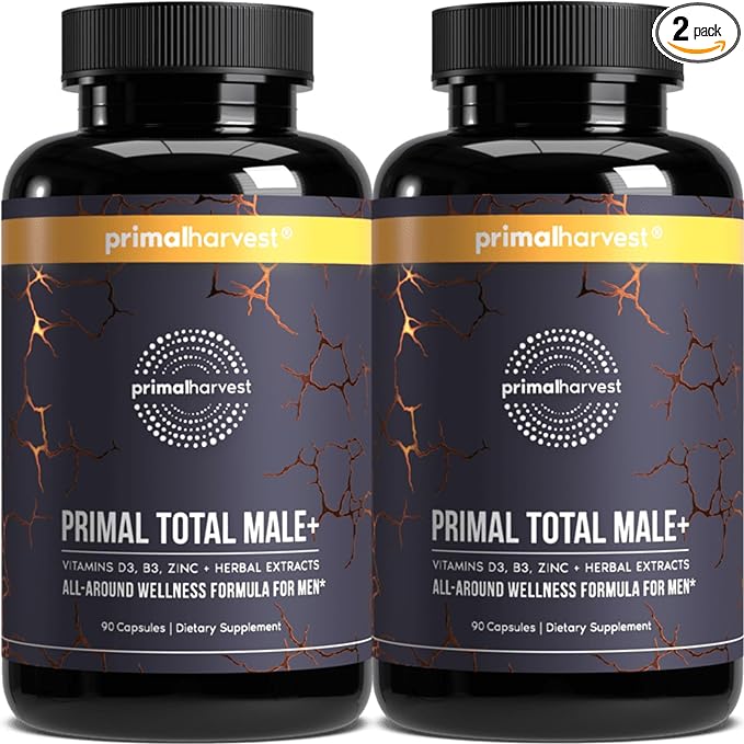 Primal Harvest 2 Pack, Primal Total Male Natural Tribulus Terrestris, Fenugreek, Korean Ginseng, Maca Root Horny Goat Weed for Men Booster, Max Boost 90 Capsules