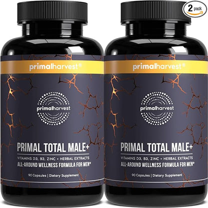 Primal Harvest 2 Pack, Primal Total Male Natural Tribulus Terrestris, Fenugreek, Korean Ginseng, Maca Root Horny Goat Weed for Men Booster, Max Boost 90 Capsules