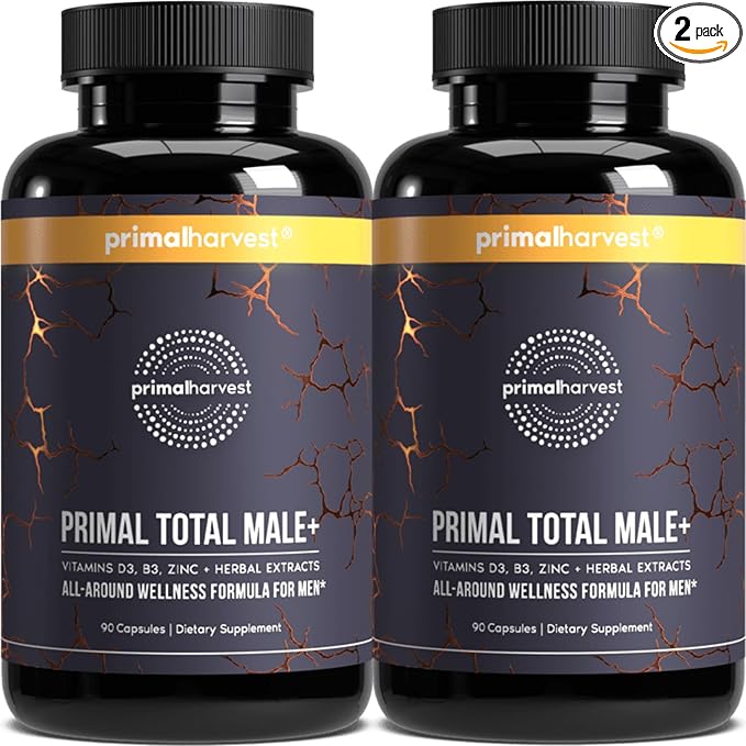 Primal Harvest 2 Pack, Primal Total Male Natural Tribulus Terrestris, Fenugreek, Korean Ginseng, Maca Root Horny Goat Weed for Men Booster, Max Boost 90 Capsules