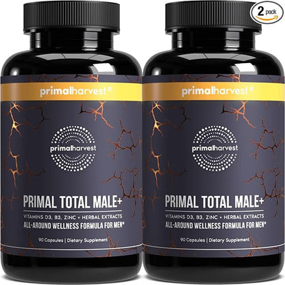 Primal Harvest 2 Pack, Primal Total Male Natural Tribulus Terrestris, Fenugreek, Korean Ginseng, Maca Root Horny Goat Weed for Men Booster, Max Boost 90 Capsules
