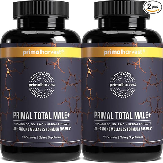 Primal Harvest 2 Pack, Primal Total Male Natural Tribulus Terrestris, Fenugreek, Korean Ginseng, Maca Root Horny Goat Weed for Men Booster, Max Boost 90 Capsules