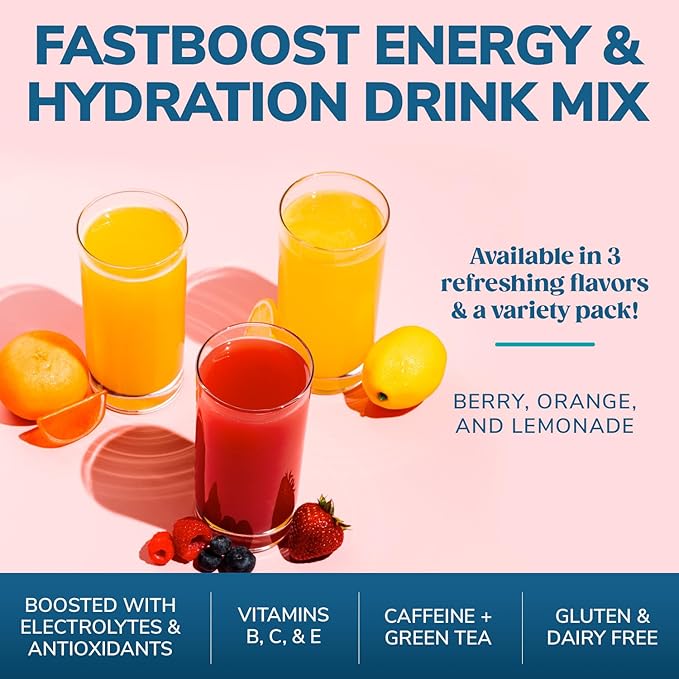 Wonderslim FAST BOOST Energy & Hydration Drink Mix, Variety Pack, with Electrolytes, Vitamins B, C & E, Antioxidants, No Sugar (14ct)