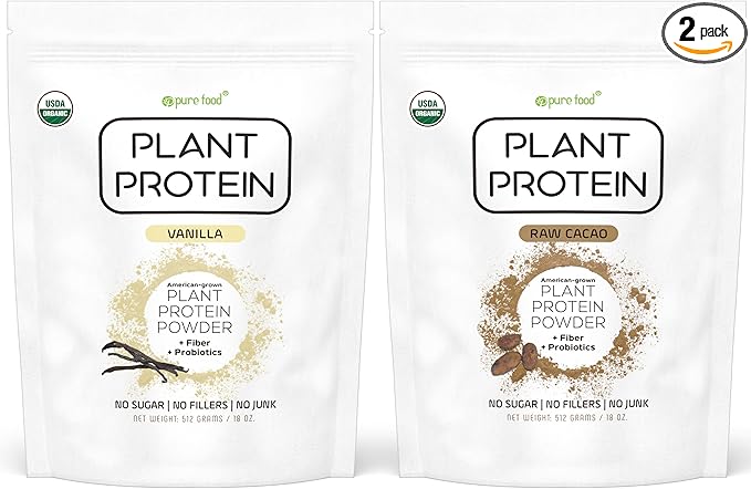 Plant Based Protein Powder with Probiotics | Organic, Clean, All Natural, Vegan, Vegetarian, Whole Superfood Nutritional Supplement with No Additives | Keto (Vanilla + Chocolate)