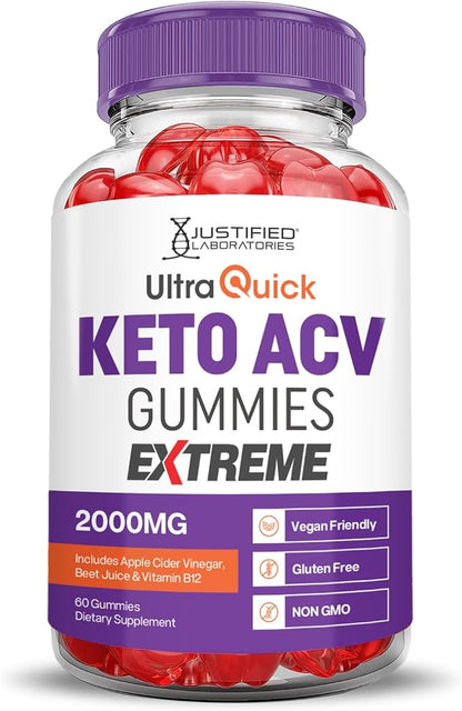 (2 Pack) Ultra Quick Keto ACV Gummies Extreme 2000MG Ultraquick Keto Gummies Apple Cider Vinegar Formulated with Pomegranate Beet Juice Powder B12 Vegan Non GMO 120 Gummys