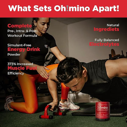 Oh!mino Amino Acid Energy Blend - Sugar-and-Stimulant-Free, Pre-Post Workout Powder, BCAA Amino Acids, Workout Recovery Drink, Muscle Synthesis Activator, Tropical Splash, 280 g, 40 Servings