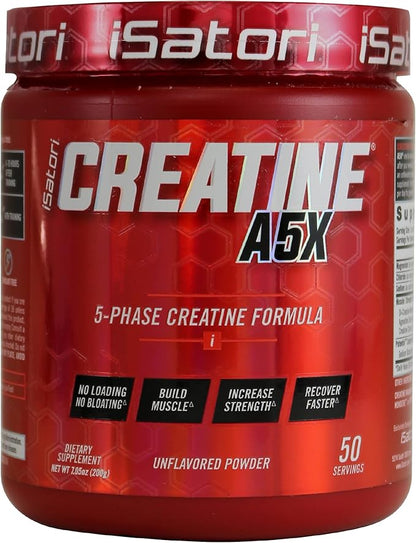 iSatori Creatine A5X, 5 Phase Creatine Powder with Creatine Monohydrate & Betaine Anhydrous, Stim-Free Pre Workout Muscle Builder & Post Workout Recovery Powder, Unflavored (50 Servings)