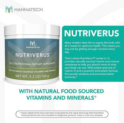 NutriVerus Glyconutritional Supplement, 5.3oz/150g with Naturally Sourced Vitamin A, Vitamin C, Vitamin B Complex and Vitamin D. Rich in Antioxidants Supplement and Promotes Immune Support Supplement